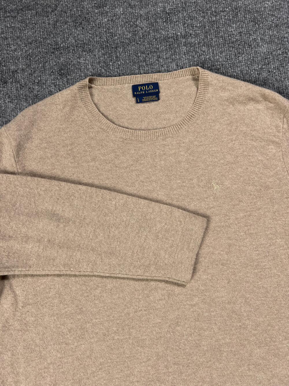 Polo Ralph Lauren Sweater Wool Crew Neck Beige Pullover Classic Mens Large